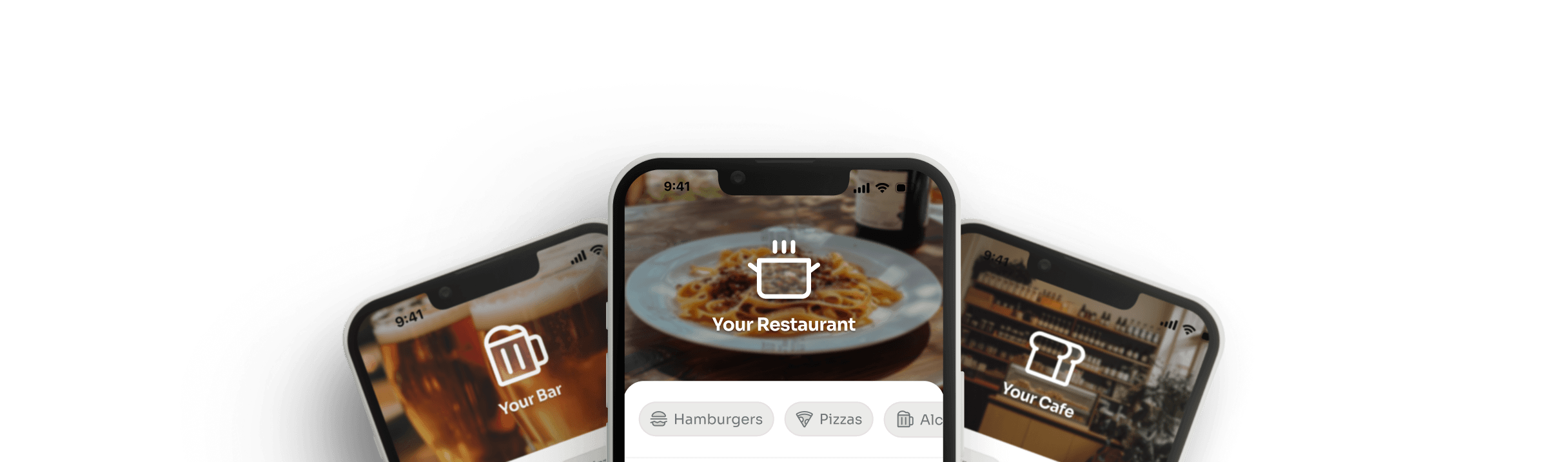 MenuStack mobile app mockups showing restaurant menus